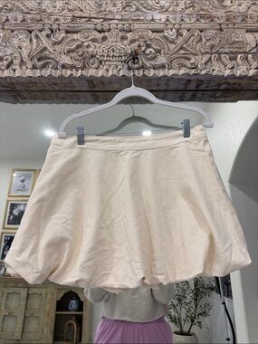 Mango Cream Bubble Hem Denim Mini Skirt